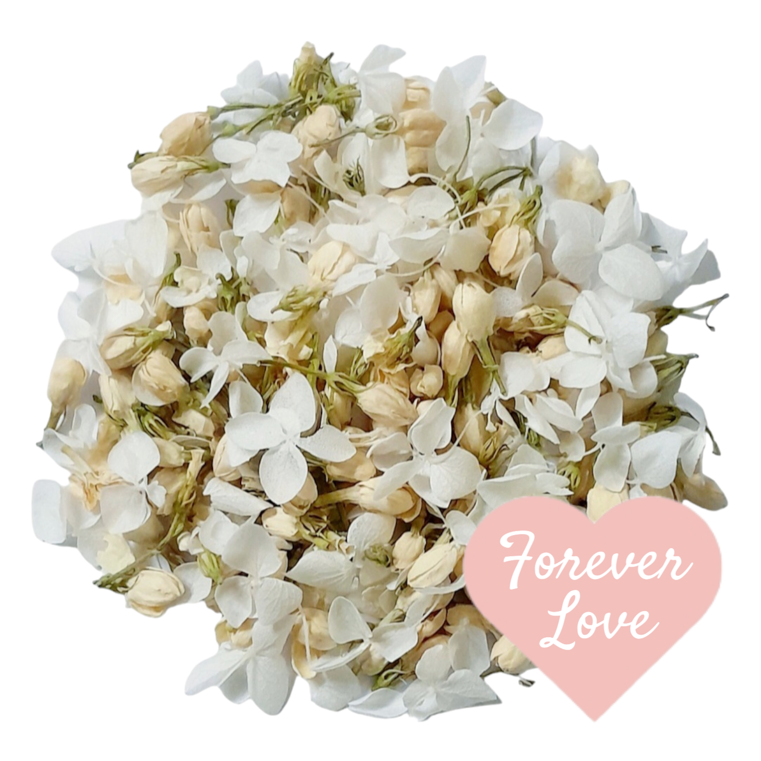 White Hydrangea Petals and Jasmine Buds