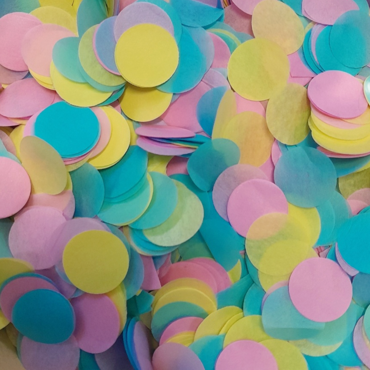 A mix of Pink, Yellow & Blue Coloured Tissue Paper Confetti Circles